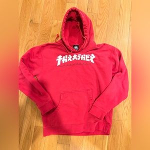 Worn men’s thrasher sweatshirt, red